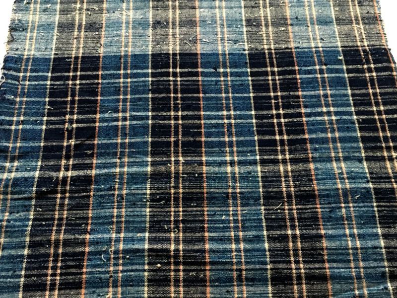 古布 藍染木綿縞絣 残糸織 012001 - 生活骨董と古布のアンティーク 
