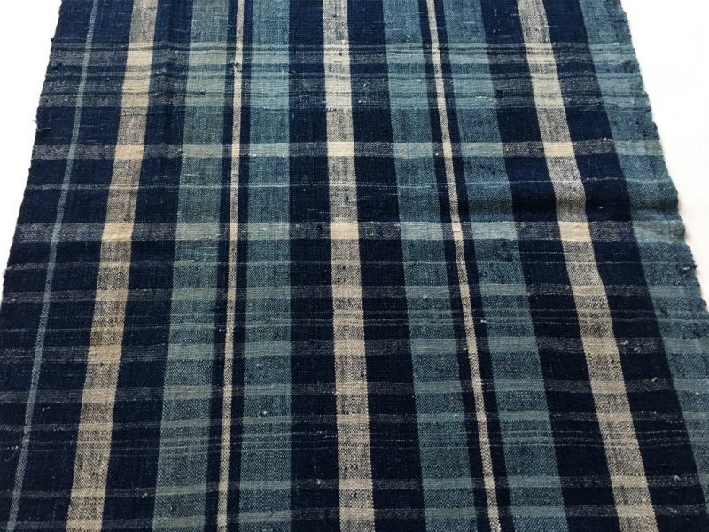 古布 藍染木綿縞絣 残糸織 012002 - 生活骨董と古布のアンティーク 