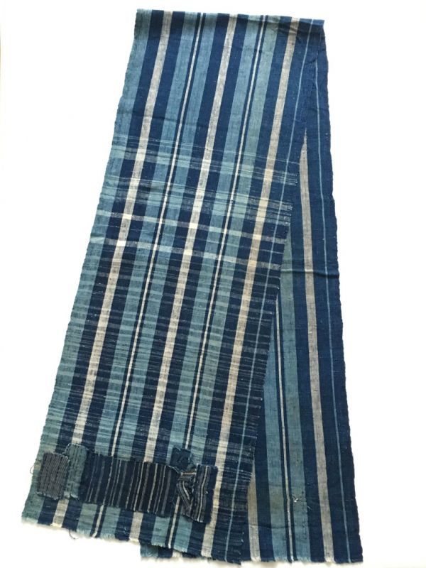 古布 藍染木綿縞絣 残糸織 012002 - 生活骨董と古布のアンティークショップ antique TANTRA