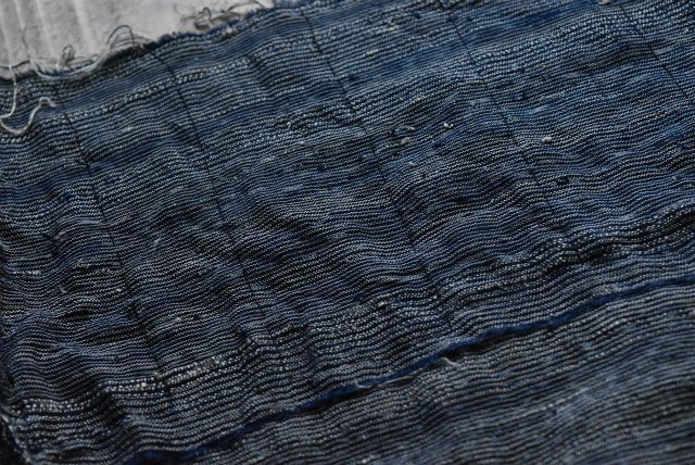 古布 藍染木綿 絹 残糸織 襤褸 ボロ [051804] - 生活骨董と古布の 