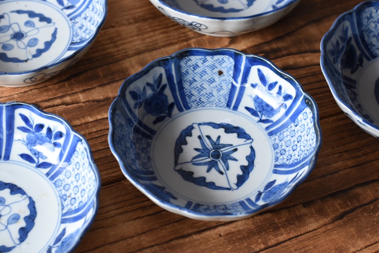 古伊万里 染付 輪花型膾皿 5客セット - 生活骨董と古布のアンティーク