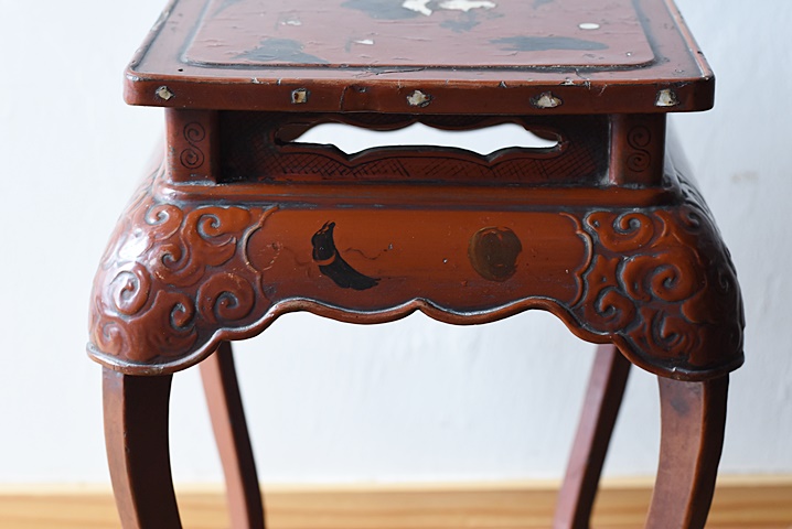 時代漆器 中国唐物 高卓 飾り台 猫足花台   生活骨董と古布の
