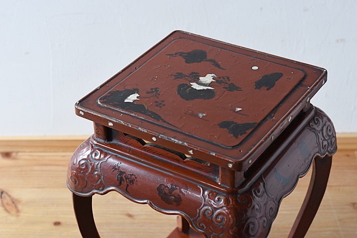 時代漆器 中国唐物 高卓 飾り台 猫足花台 - 生活骨董と古布の 
