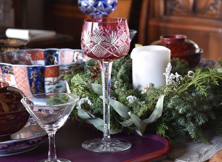 クリスタルガラス 被せカットグラス ワイングラス ピンク ボヘミアングラス 生活骨董と古布のアンティークショップ antique TANTRA