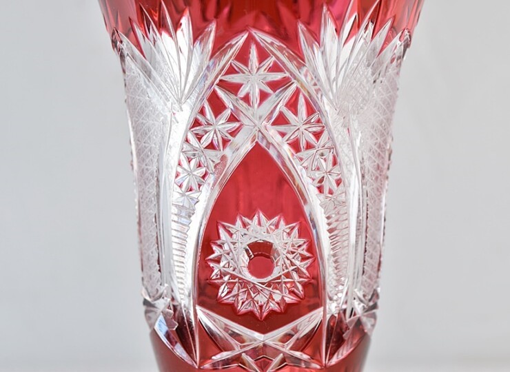 クリスタルガラス ボヘミアングラス 赤被せガラス カットグラス 