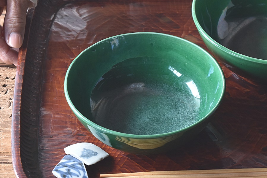 珉平 淡路焼 緑釉薬 鉢 小 - 生活骨董と古布のアンティークショップ