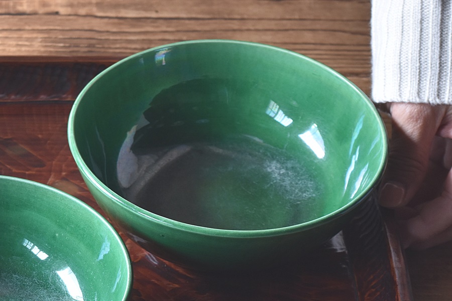 珉平 淡路焼 緑釉薬 鉢 大 - 生活骨董と古布のアンティークショップ 