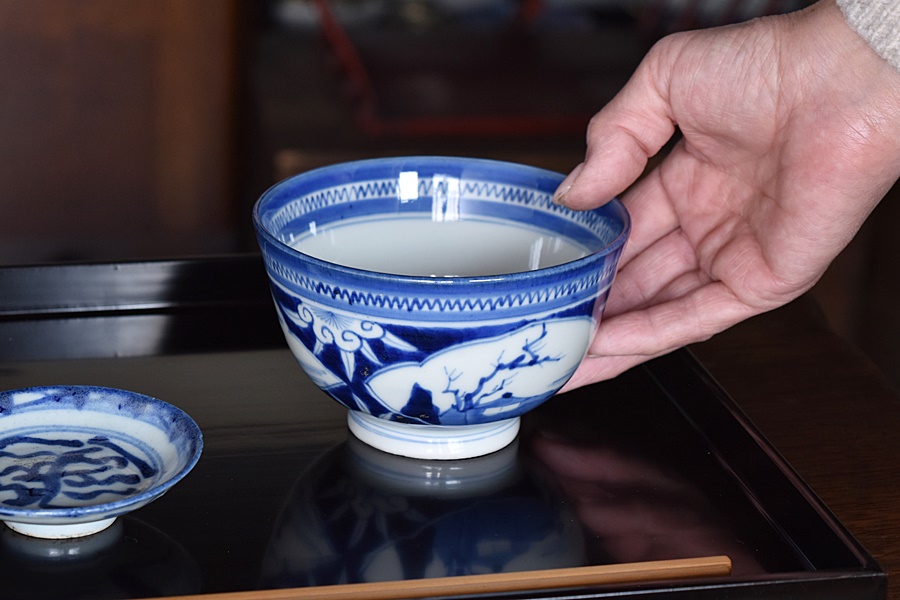 南京染付煎茶碗 六客 古伊万里 大清光緒年製銘 古美術 清朝期 古玩 景 