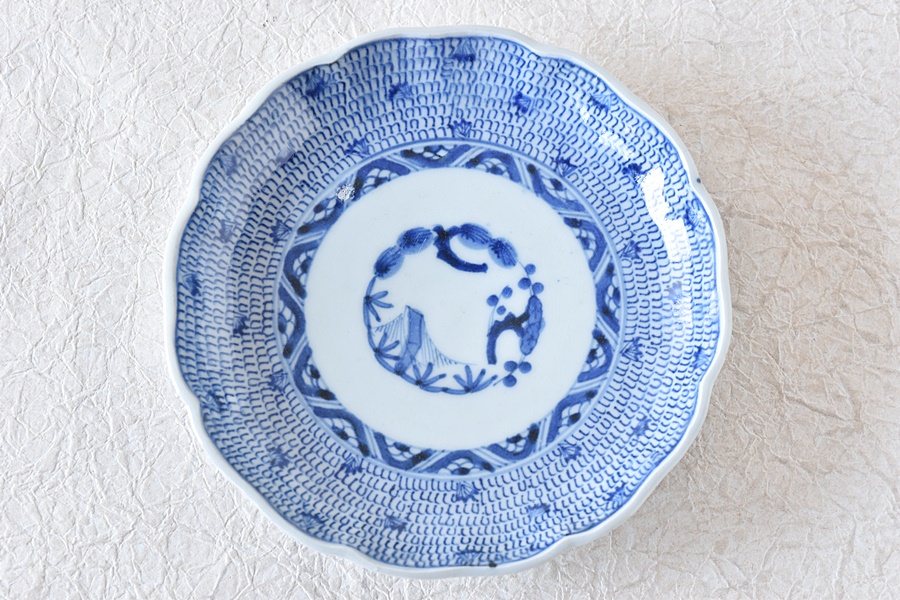 古伊万里　太明年製　風景画　染付　陶磁器　骨董品　食器　径16.6cm