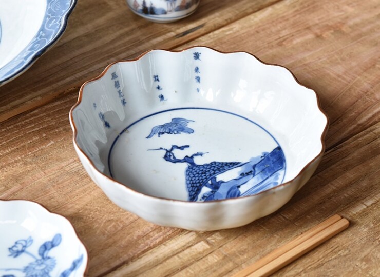 明式 紅釉白花「鴛鴦戯水」皿【サイズ】高さ5cm 横幅32.4cm【b】 水野克俊 白磁口紅桜8寸皿