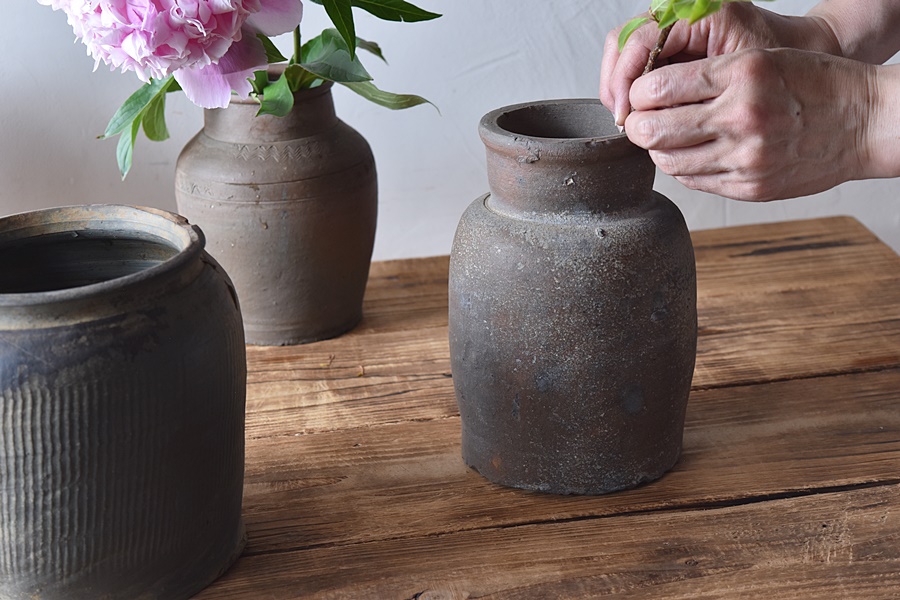 南蛮 焼き締め 壺 その三 古民芸 花瓶 花生け 土器 - 生活骨董と古布の