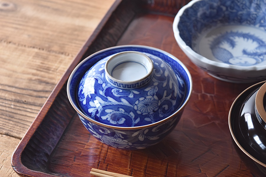 青華 古染付写 蒸茶碗 麒麟 蓋付茶碗 - 生活骨董と古布のアンティーク 