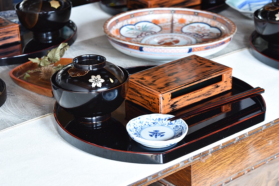 天然木製漆塗 塵取形 菓子皿 5枚セット ちりとり形 - 生活骨董と古布の 