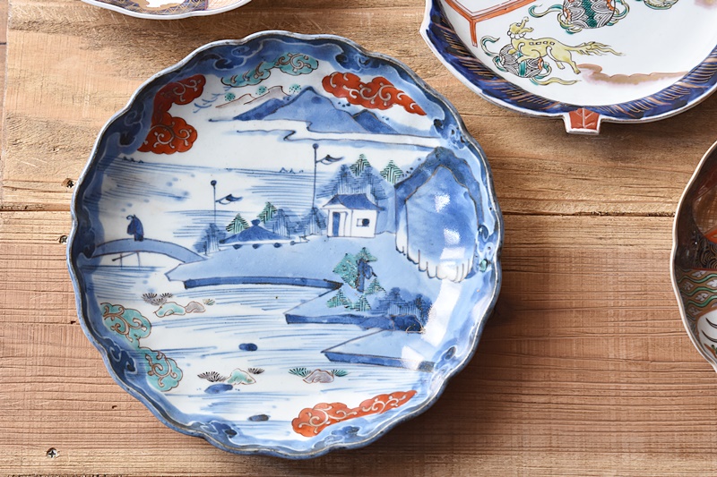 伊万里 志田窯 山水風景画 輪花型 八寸皿 - 生活骨董と古布の 