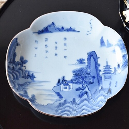骨董　古伊万里　古染付　竹林　希少　雪輪紋　長皿　ペン皿　１客 古伊万里 染付竹格子輪花皿 一客 | LYAN ARTS' Collection onlin