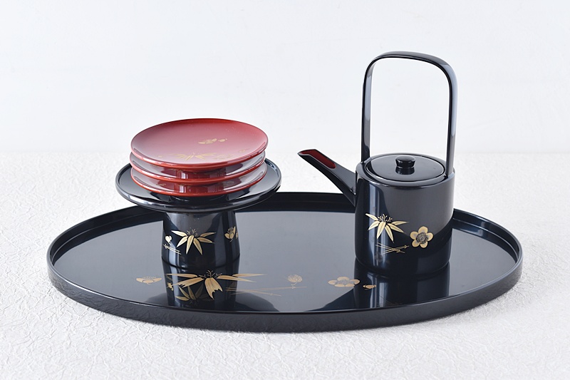 輪島塗 在銘 松竹梅沈金蒔絵 屠蘇器セット 一揃 沈金師成峰 塗師啓彩