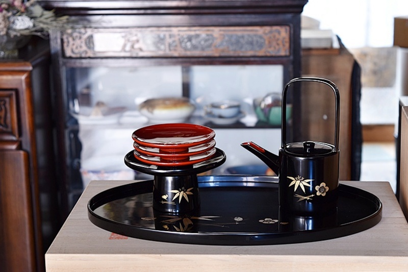 輪島塗 在銘 松竹梅沈金蒔絵 屠蘇器セット 一揃 沈金師成峰 塗師啓彩