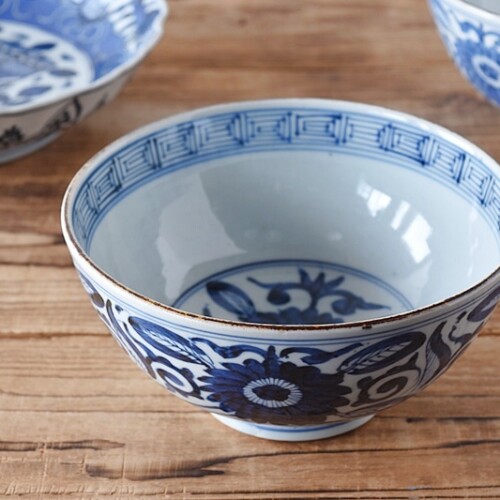 古伊万里 江戸中期色絵金彩染付 なます皿 花リム鉢 古道具 アンティーク 骨董 なます皿 鉢 盃洗 - 生活骨董と古布のアンティークショップ antique TANTRA