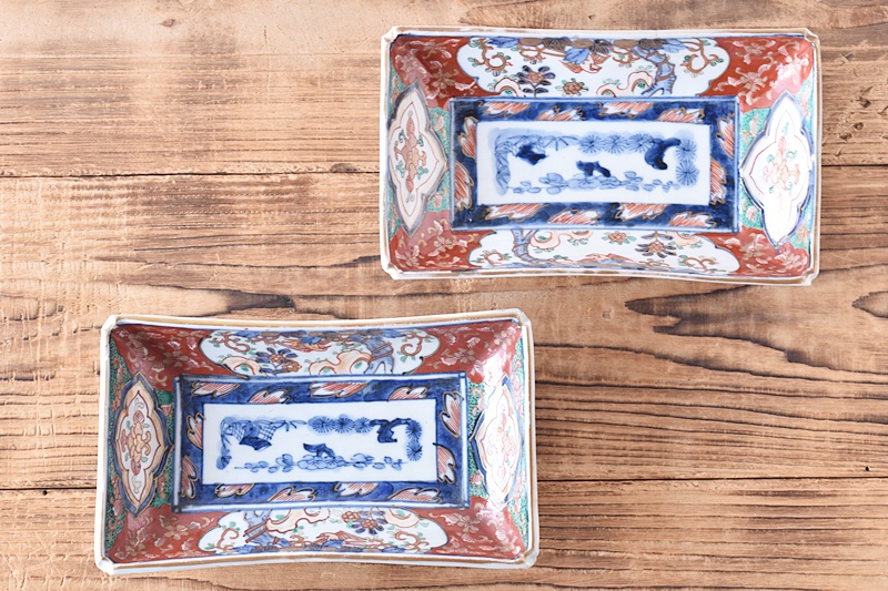 伊万里 色絵 花鳥松竹梅 長皿 2客セット - 生活骨董と古布の
