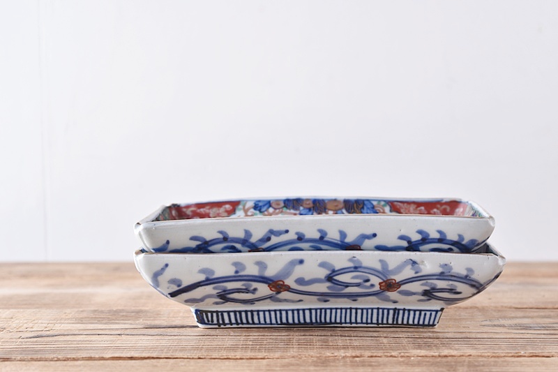 伊万里 色絵 花鳥松竹梅 長皿 2客セット - 生活骨董と古布の